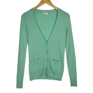 J. Crew Womens 100% Cashmere Button Cardigan Sweater Sz XS Green Blue
